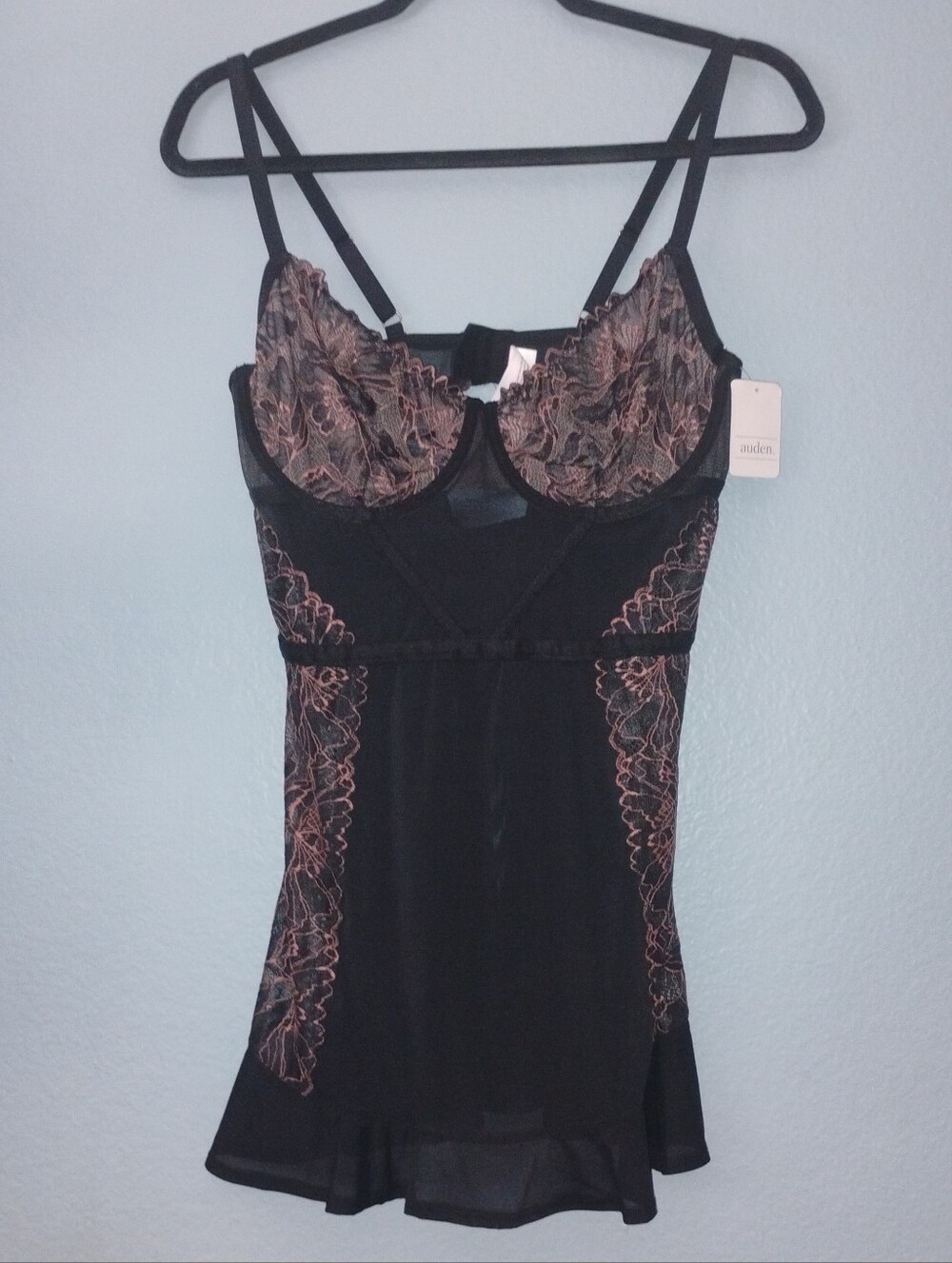 Auden Black Chemise with Blush Lace Accents